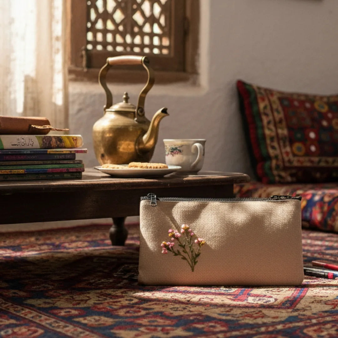 Blush Embroidered Meadow Pouch