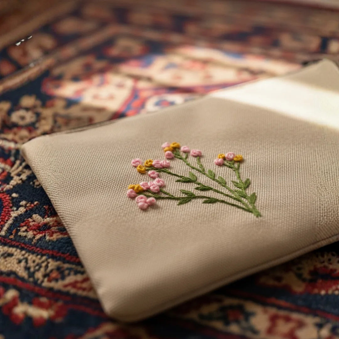 Blush Embroidered Meadow Pouch