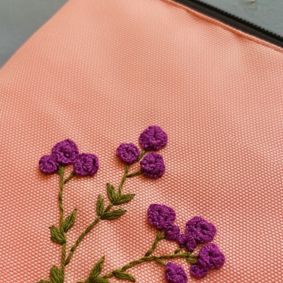 Peach Embroidered Petal Pouch