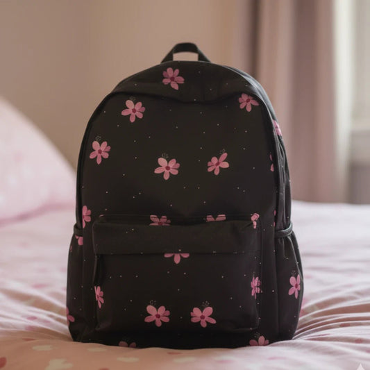 DB082 Pink Floral Art Allover Printed Backpack - BREACHIT