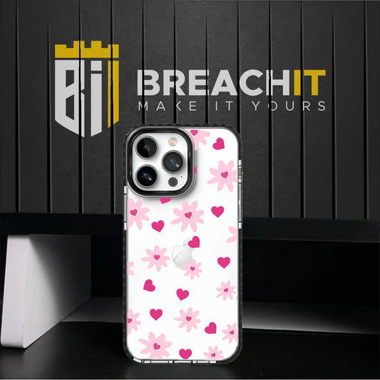 PC036 Hearts and Flowers Acrylic Black Border Mobile Case - BREACHIT