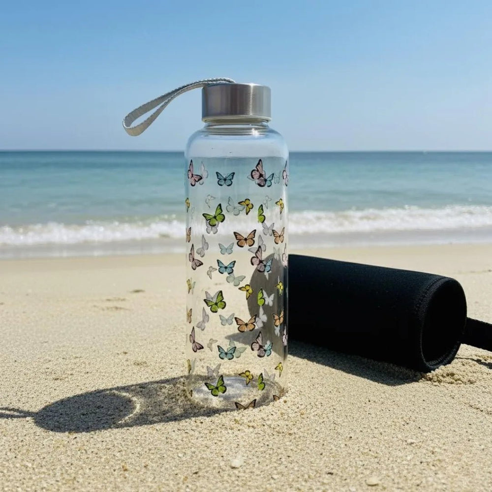 WB028 - Butterfly Printed Glass Water Bottle - BREACHIT