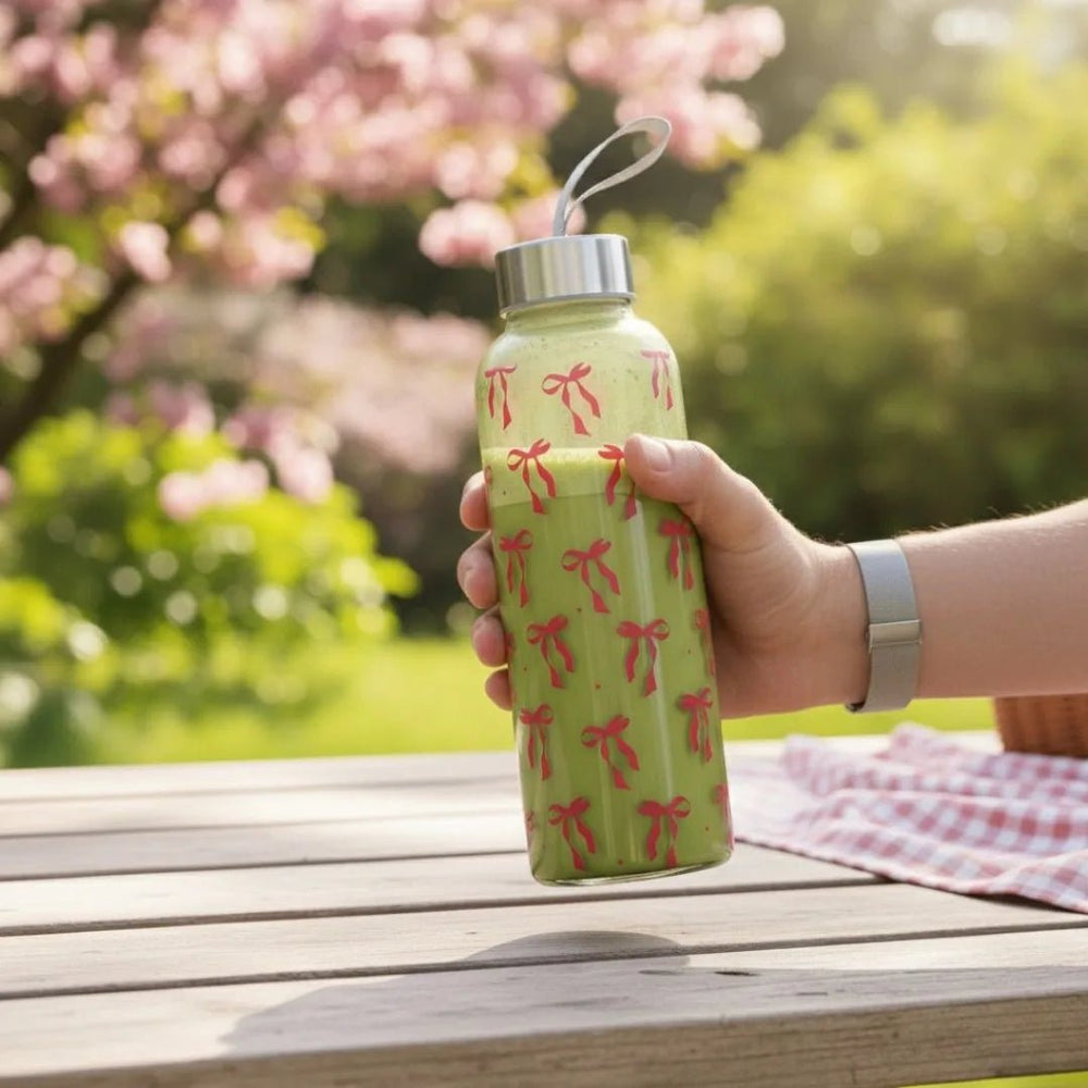 WB053 - Pink Ribbon Bloom Glass Water Bottle - BREACHIT