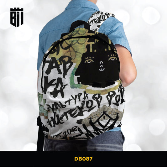 DB087 Typography Art Allover Printed Backpack