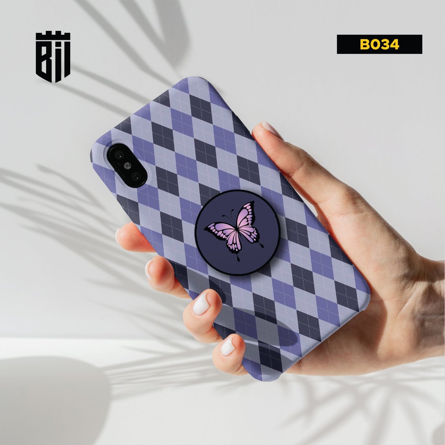B034 Purple Pattern Butterfly Mobile Case with Popsocket - BREACHIT
