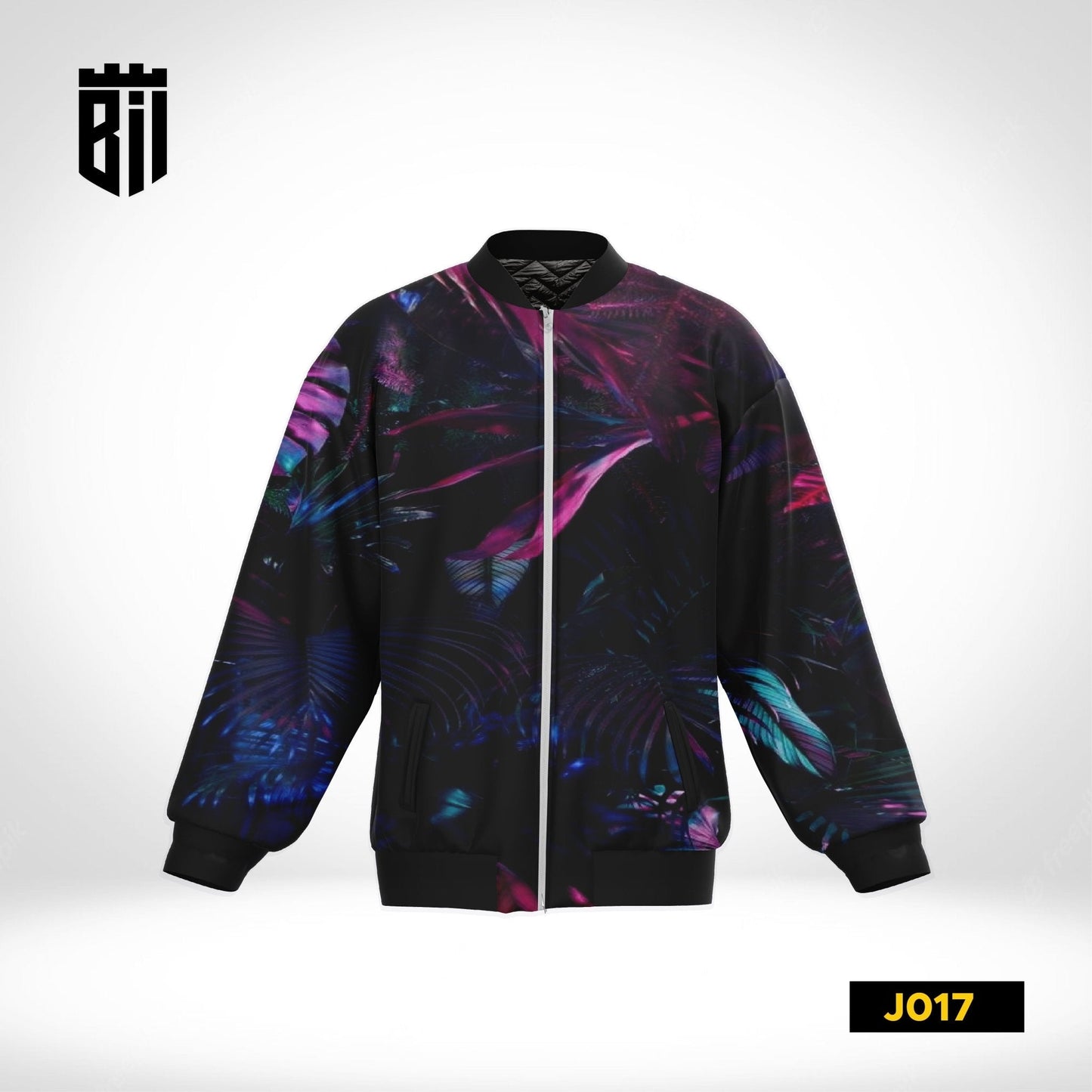 J017 Purple Black All Over Printed Bomber Jacket - BREACHIT