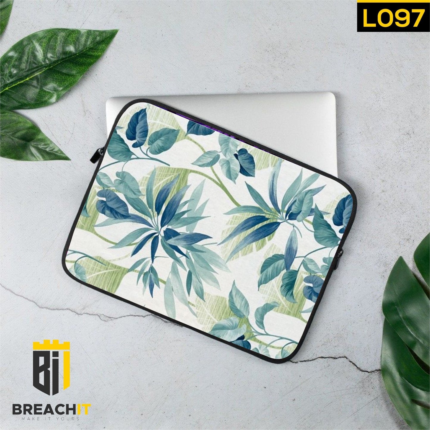 L097 Blue Flowers Laptop Sleeve - BREACHIT