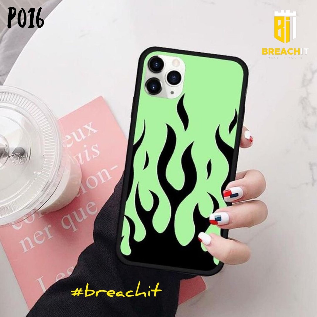 P016 Green Fire Gloss Plate Mobile Case - BREACHIT