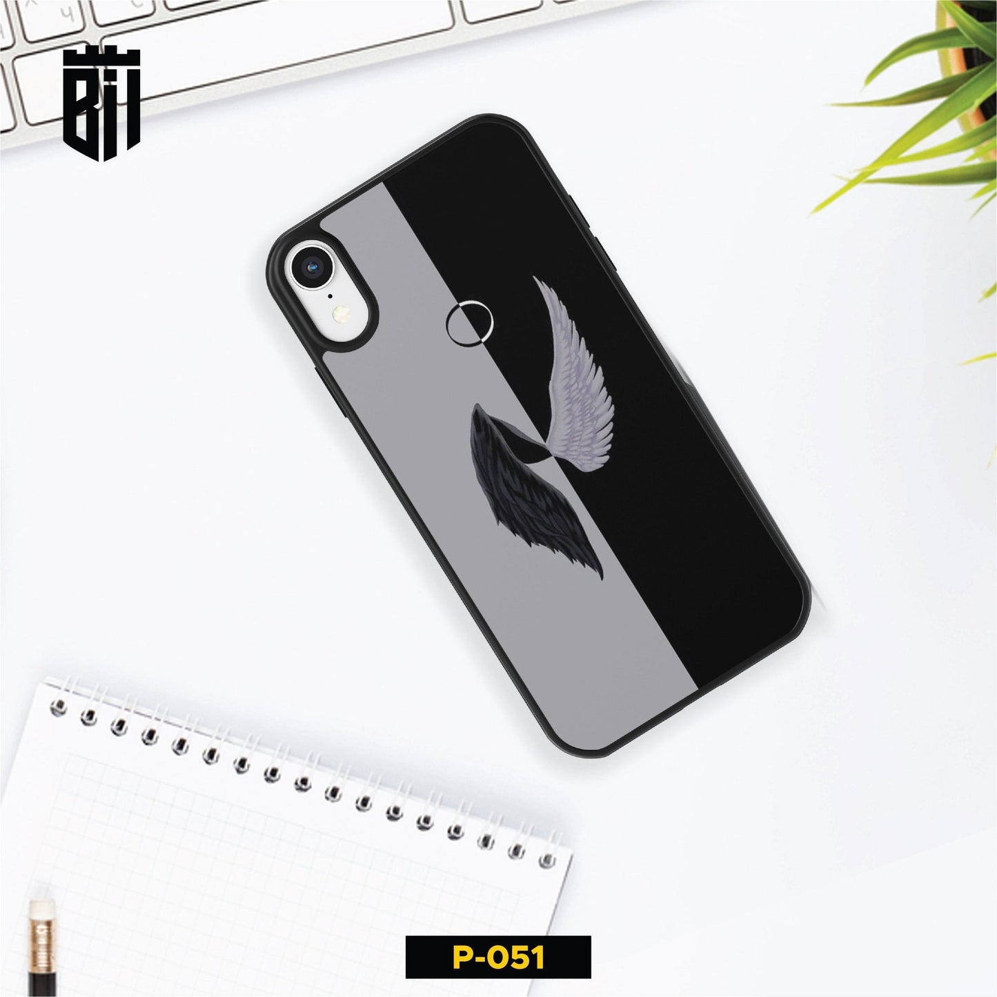 P051 Black Grey Wings Gloss Plate Mobile Case - BREACHIT