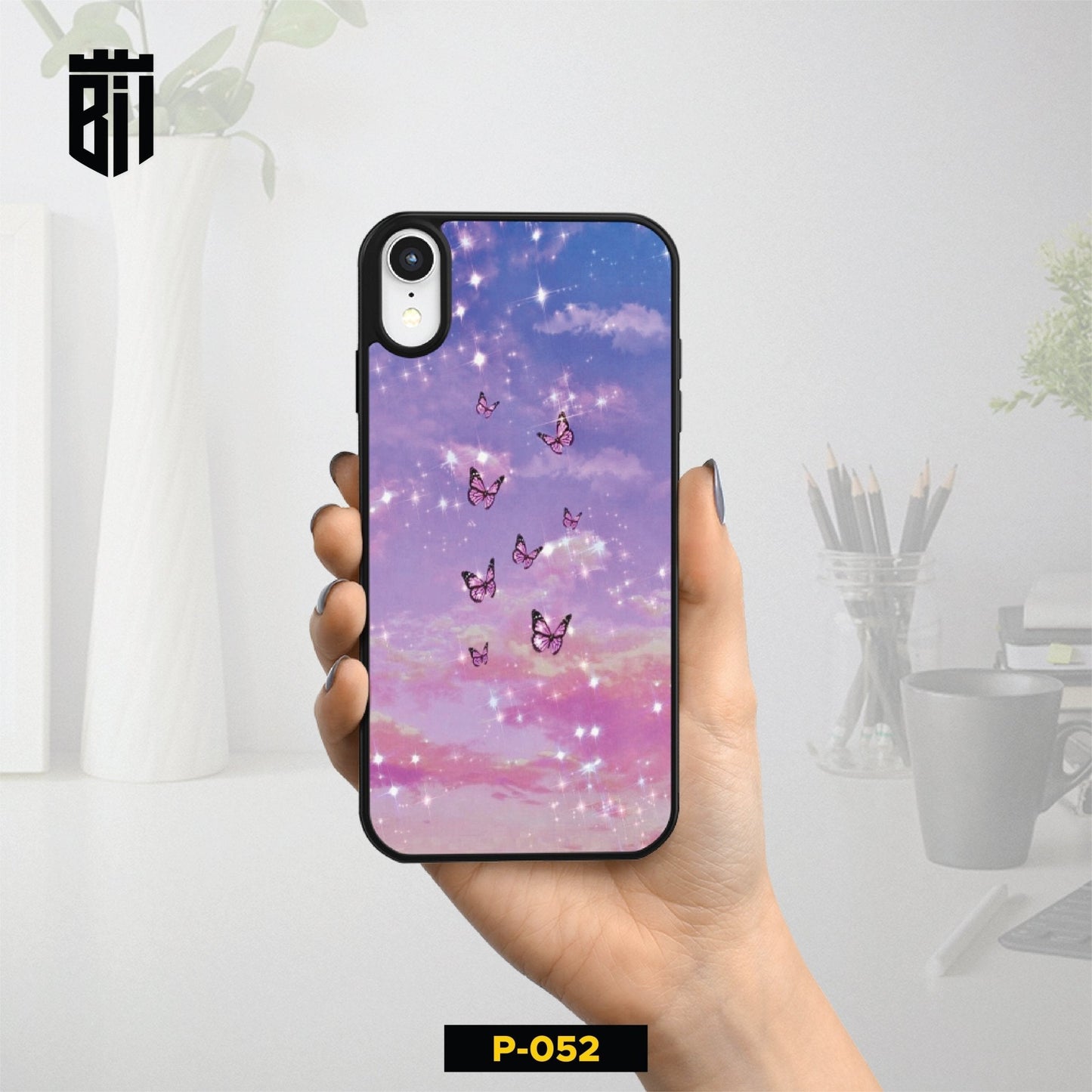 P052 Purple Butterflies Gloss Plate Mobile Case - BREACHIT