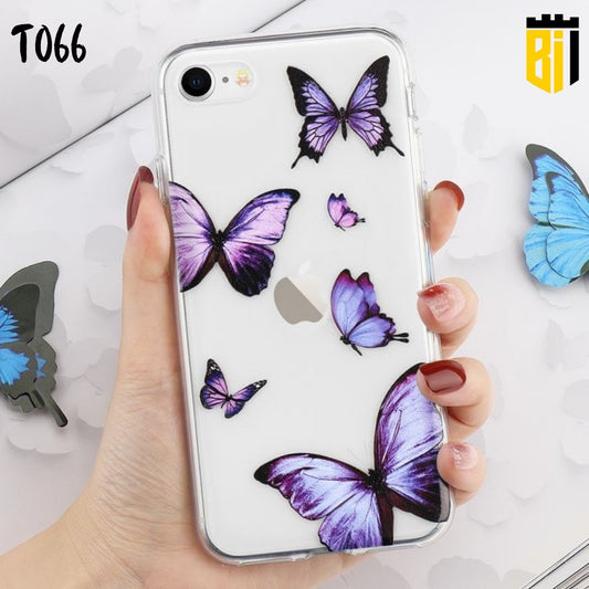 T066 Purple Butterflies Transparent Design Mobile Case - BREACHIT