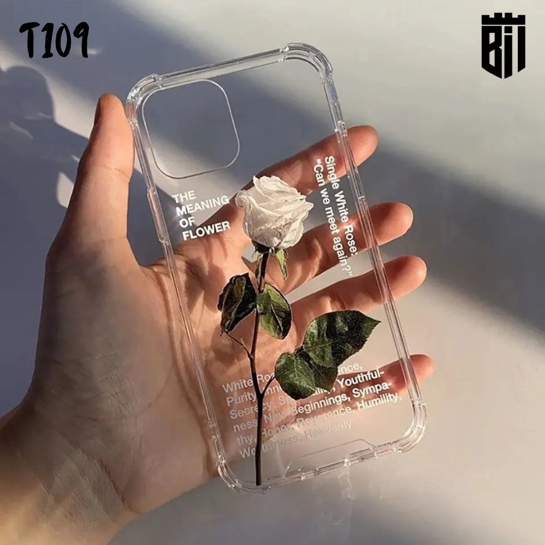 T109 White Rose Transparent Design Mobile Case - BREACHIT