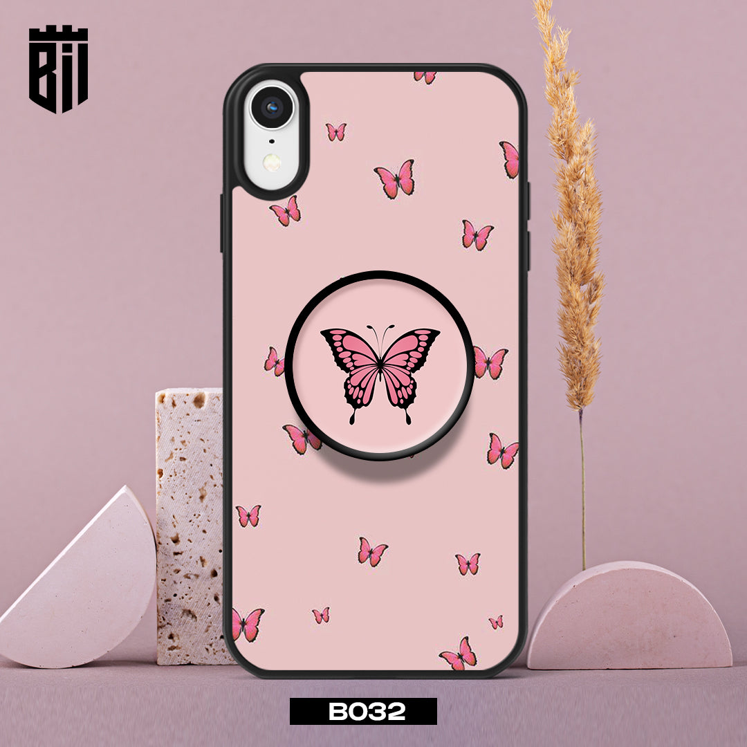 B032 Pink Butterfly Mobile Case with Popsocket