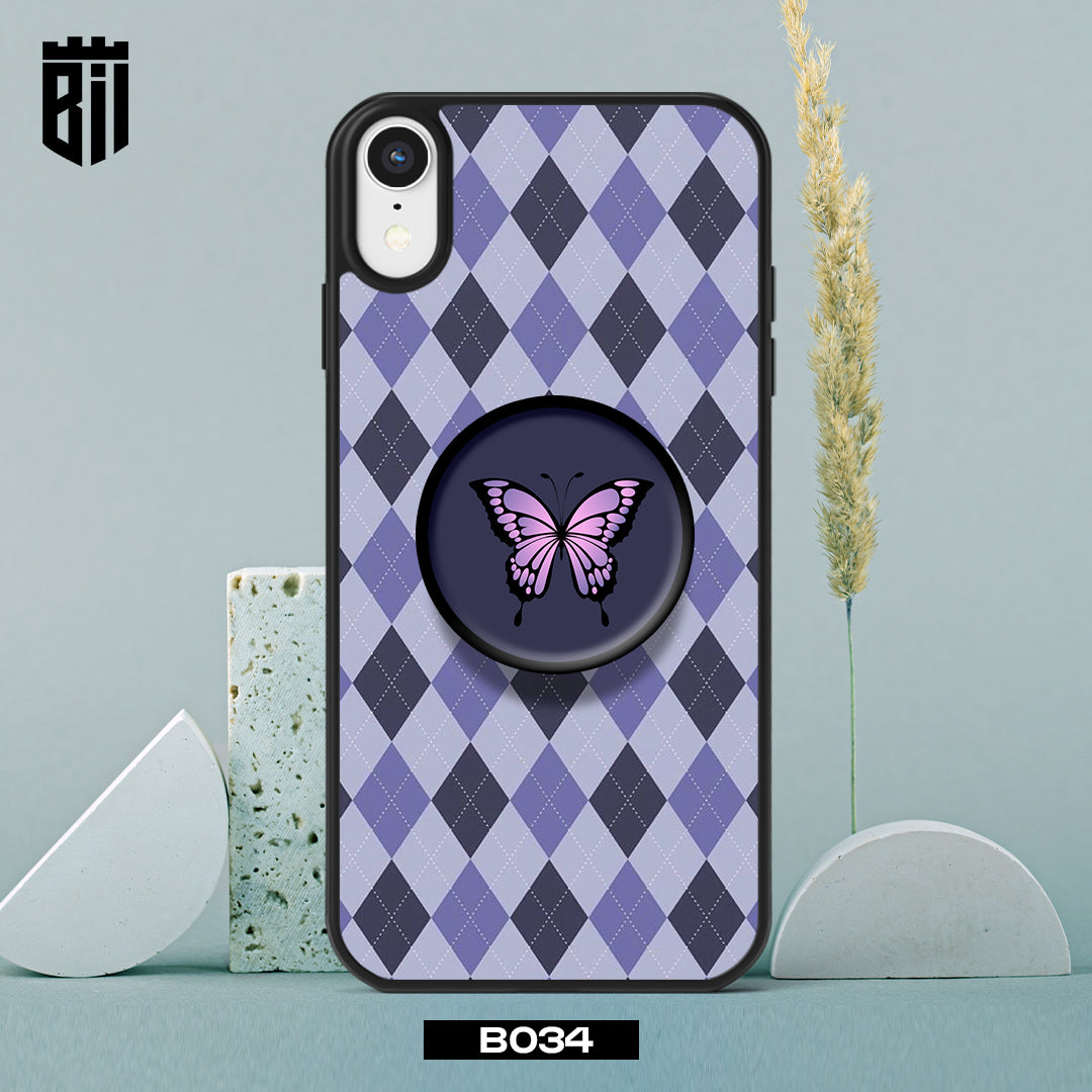 B034 Purple Pattern Butterfly Mobile Case with Popsocket