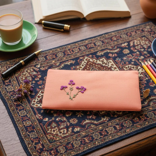 Peach Embroidered Petal Pouch