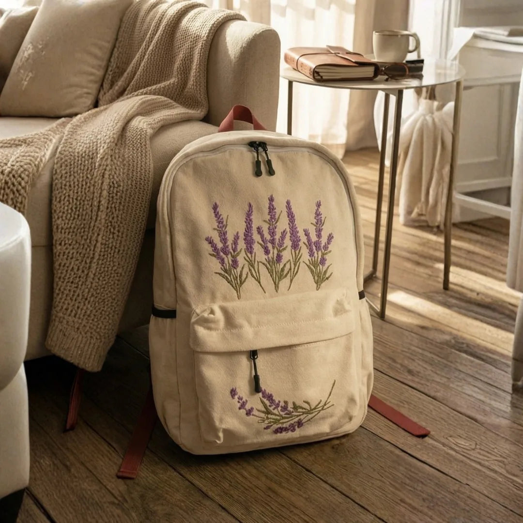 Lavender Bloom Embroidered Backpack