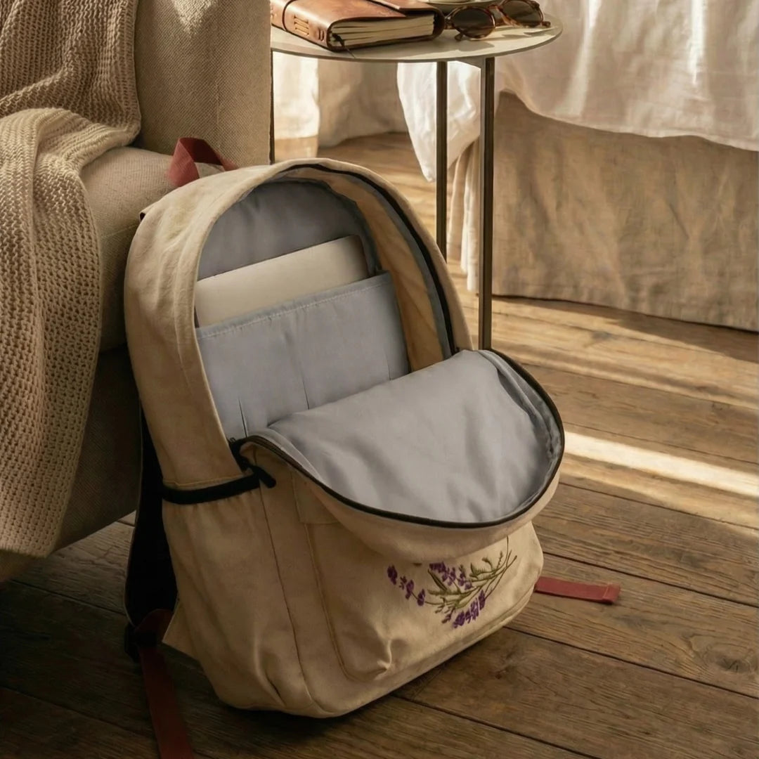 Lavender Bloom Embroidered Backpack