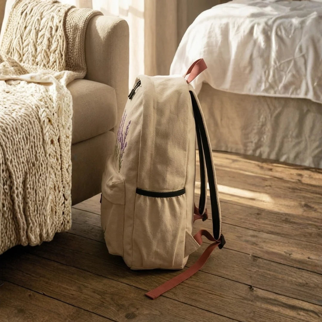 Lavender Bloom Embroidered Backpack