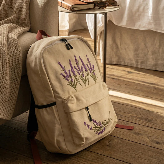 Lavender Bloom Embroidered Backpack