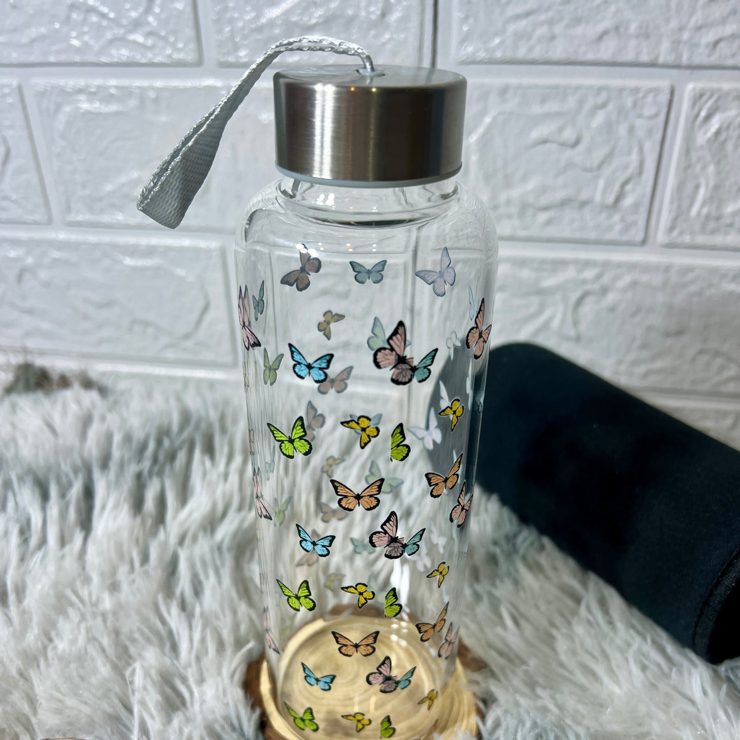WB028 - Butterfly Printed Glass Water Bottle