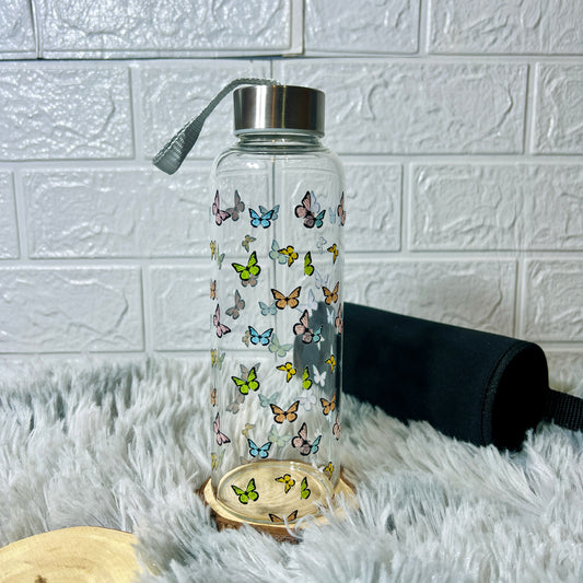 WB028 - Butterfly Printed Glass Water Bottle