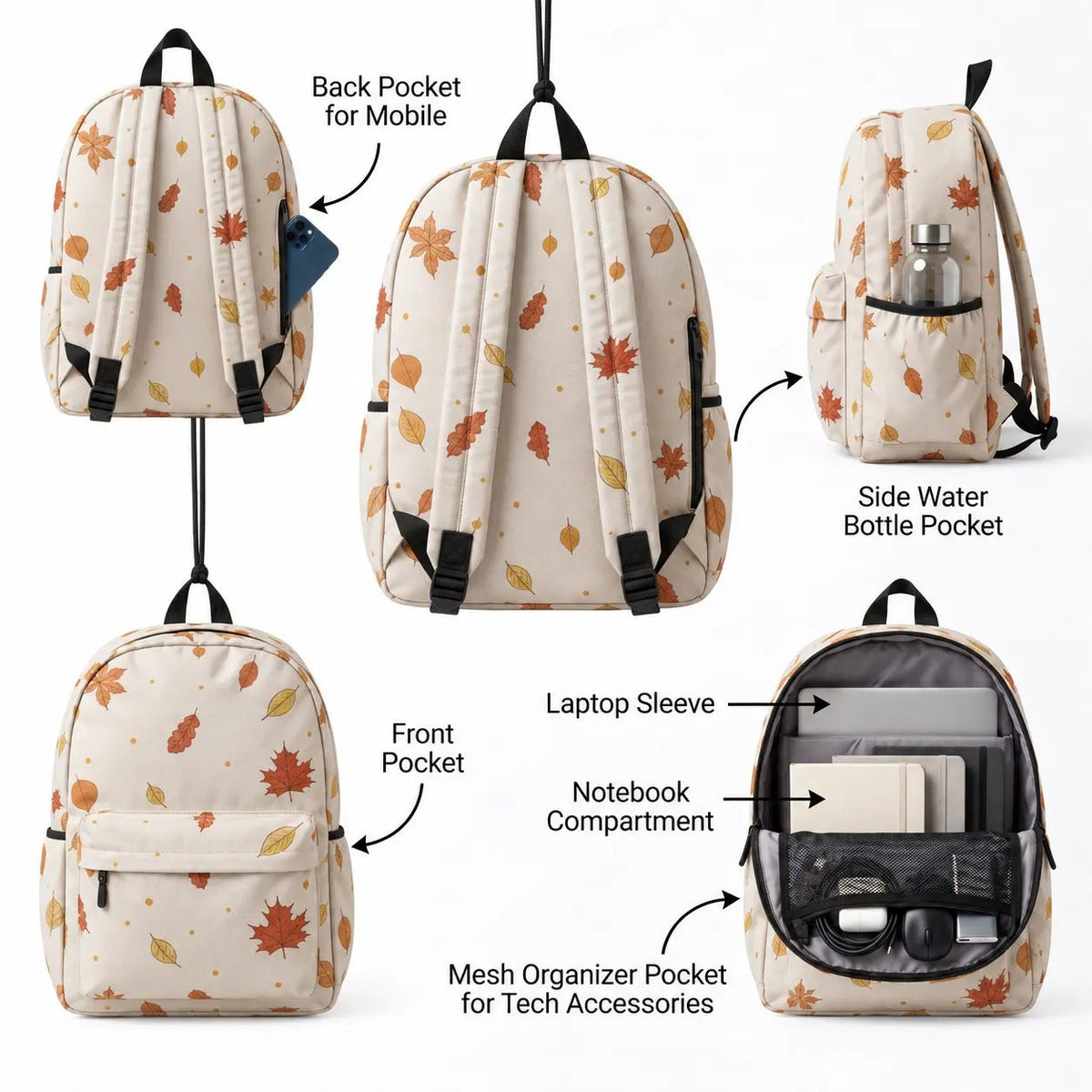 Autumn Breeze Allover Printed Backpack - BREACHIT