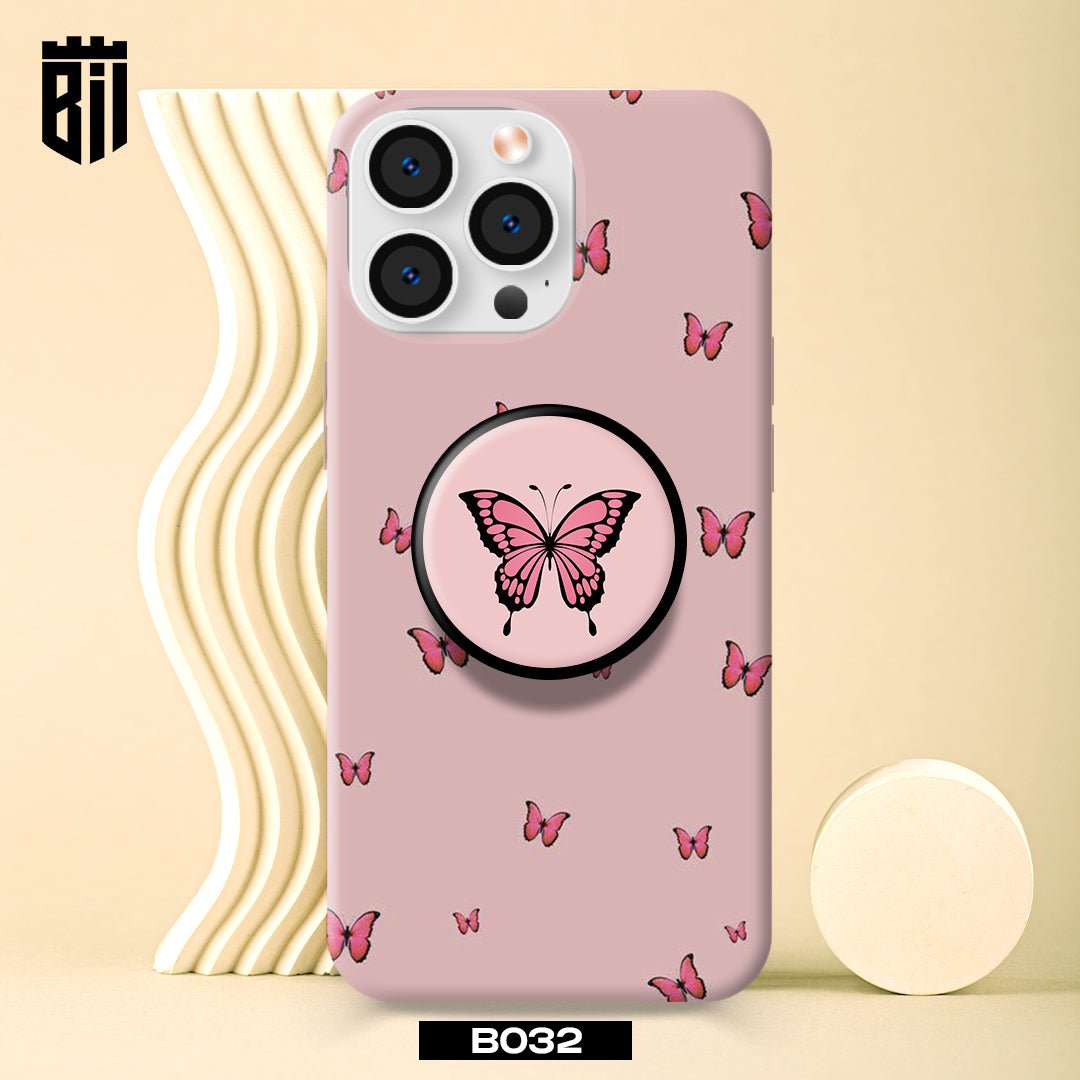 B032 Pink Butterfly Mobile Case with Popsocket - BREACHIT