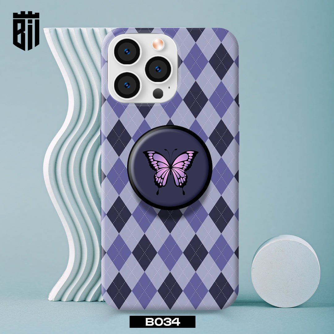 B034 Purple Pattern Butterfly Mobile Case with Popsocket - BREACHIT