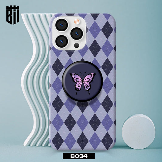 B034 Purple Pattern Butterfly Mobile Case with Popsocket - BREACHIT