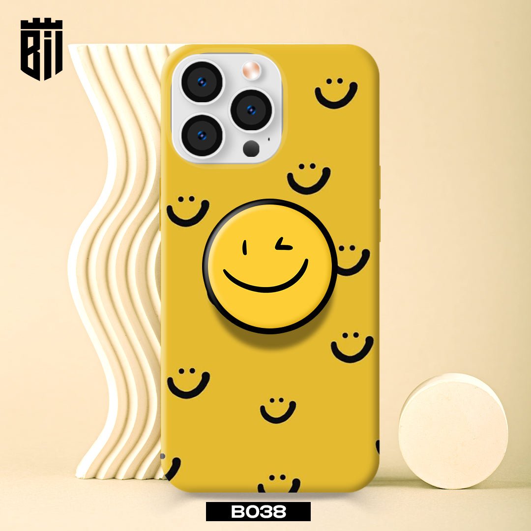 B038 Yellow Smiley Mobile Case with Popsocket - BREACHIT