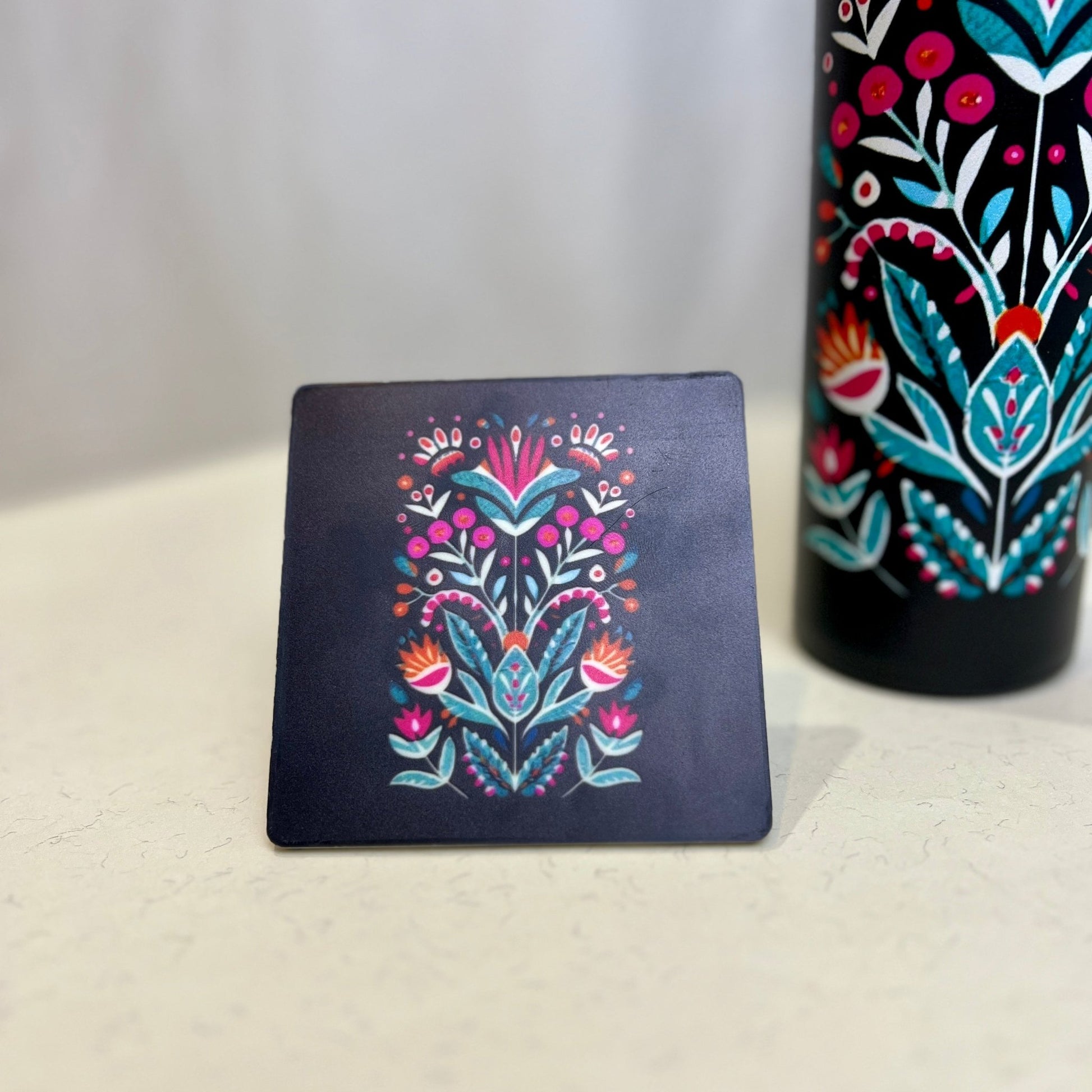 Black Petal Water Bottle Scribble Journal Tea Coaster - BREACHIT