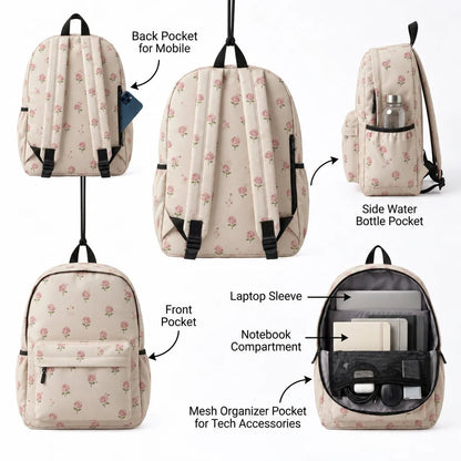 Blushing Buds Allover Printed Backpack - BREACHIT