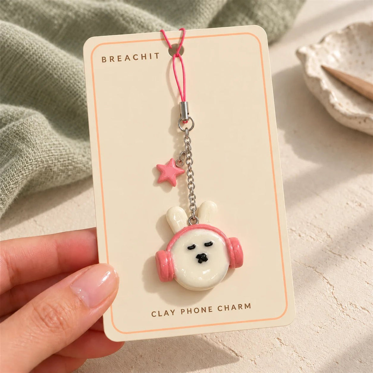 Bunny Beats - Handmade Clay Phone Charm - BREACHIT