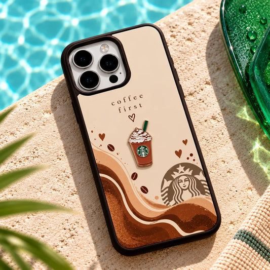 Coffee First 3D Metal Charm Mobile Case - BREACHIT