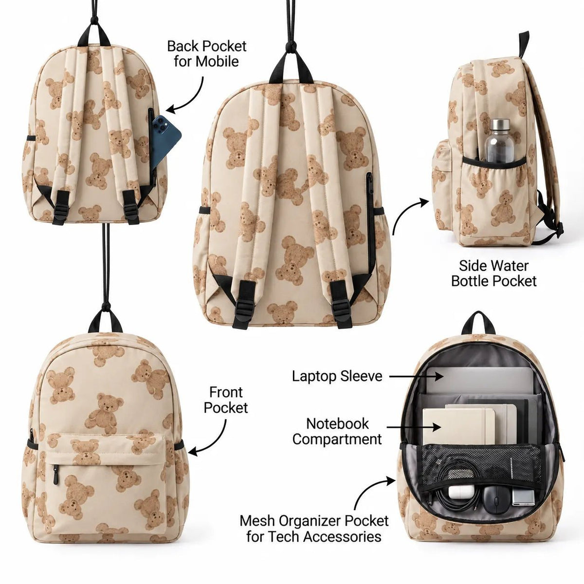 Cozy Cub Allover Printed Backpack - BREACHIT