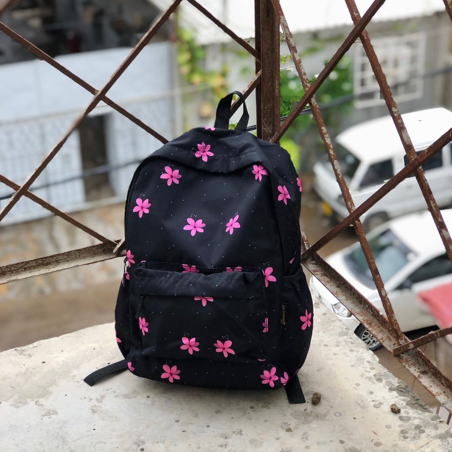 DB082 Pink Floral Art Allover Printed Backpack - BREACHIT