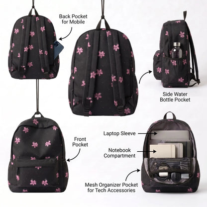 DB082 Pink Floral Art Allover Printed Backpack - BREACHIT