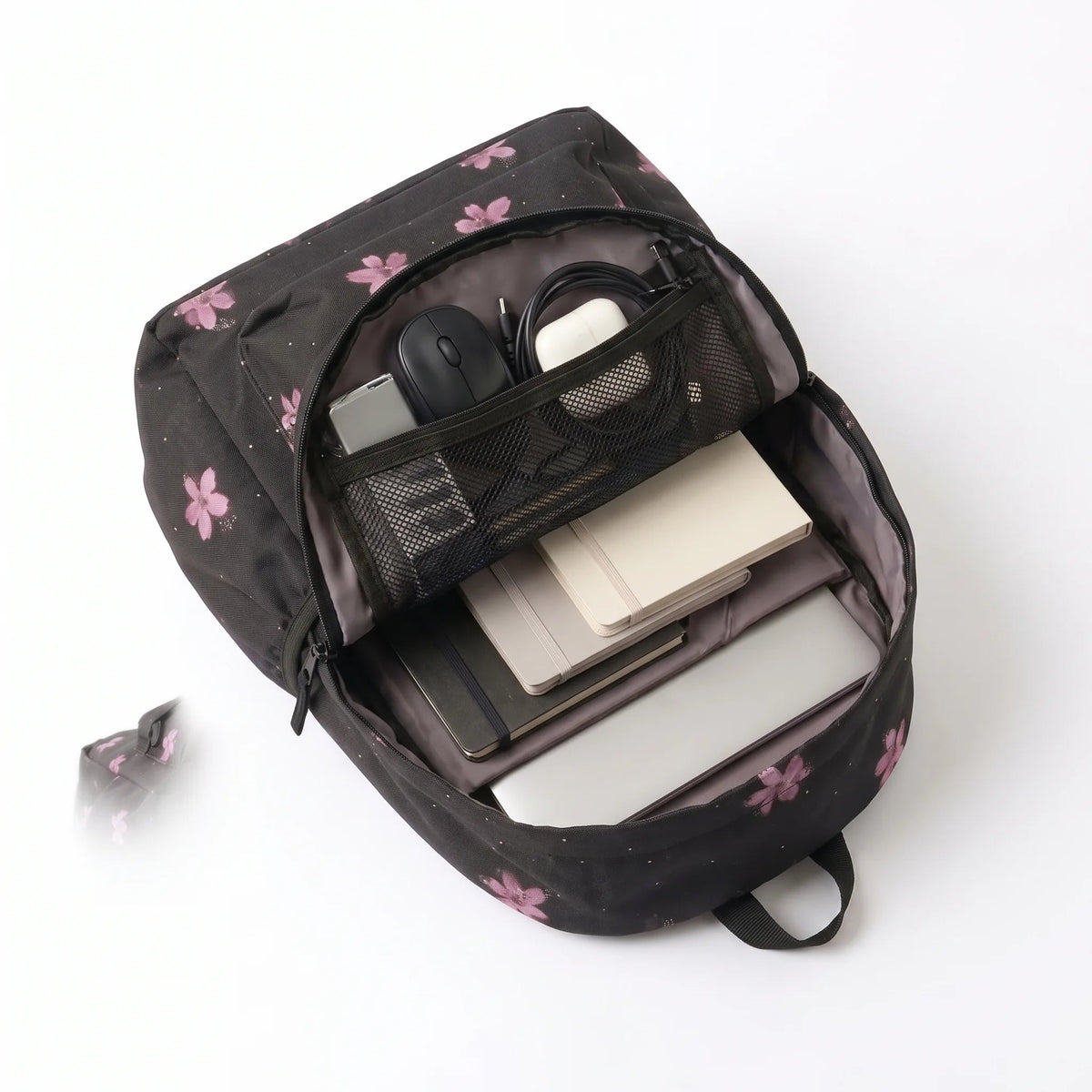 DB082 Pink Floral Art Allover Printed Backpack - BREACHIT