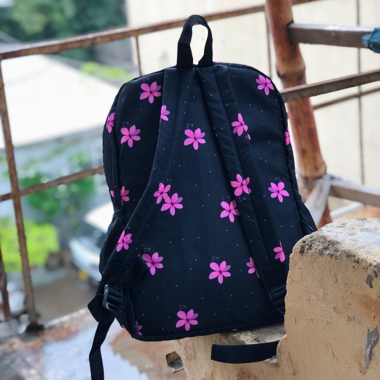 DB082 Pink Floral Art Allover Printed Backpack - BREACHIT