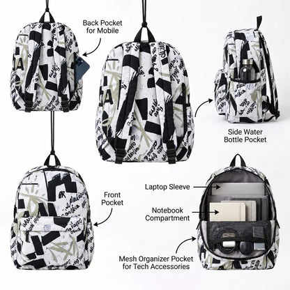 DB088 Typography Art Allover Printed Backpack - BREACHIT