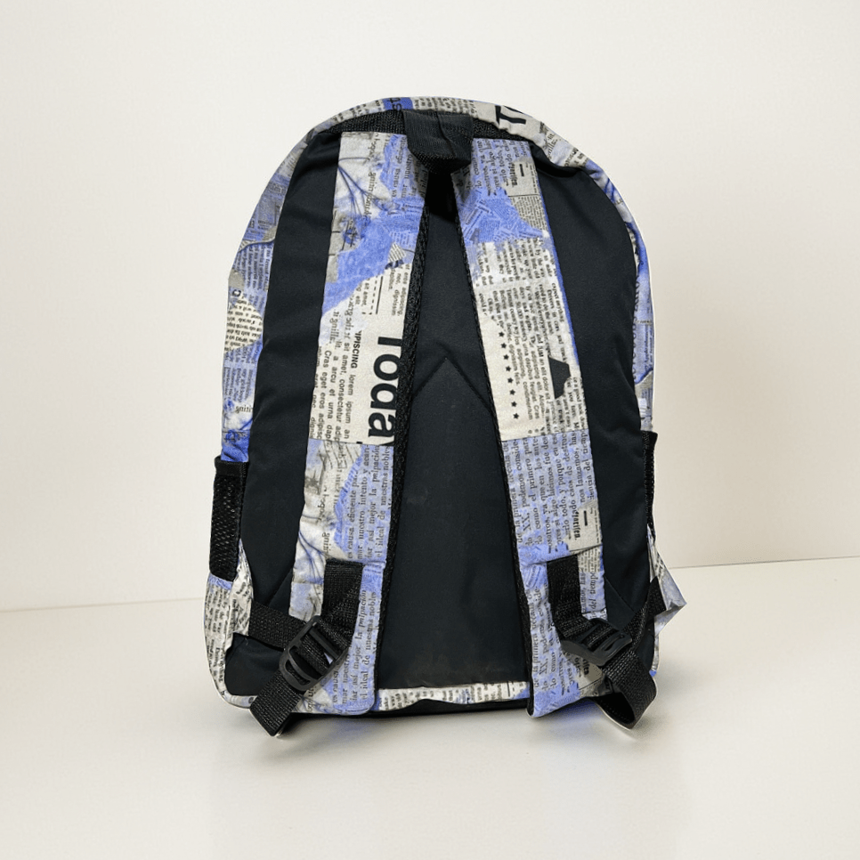 DB089 Blue Newspaper Allover Printed Backpack - BREACHIT