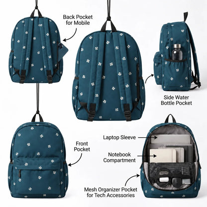 DB092 Flower Pattern Allover Printed Backpack - BREACHIT