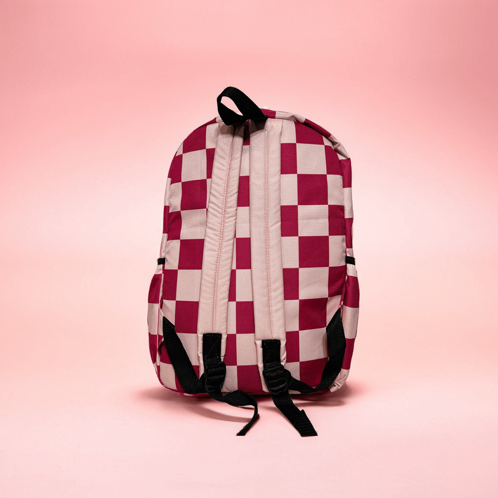 DB103 Pink Checkered Allover Printed Backpack - BREACHIT