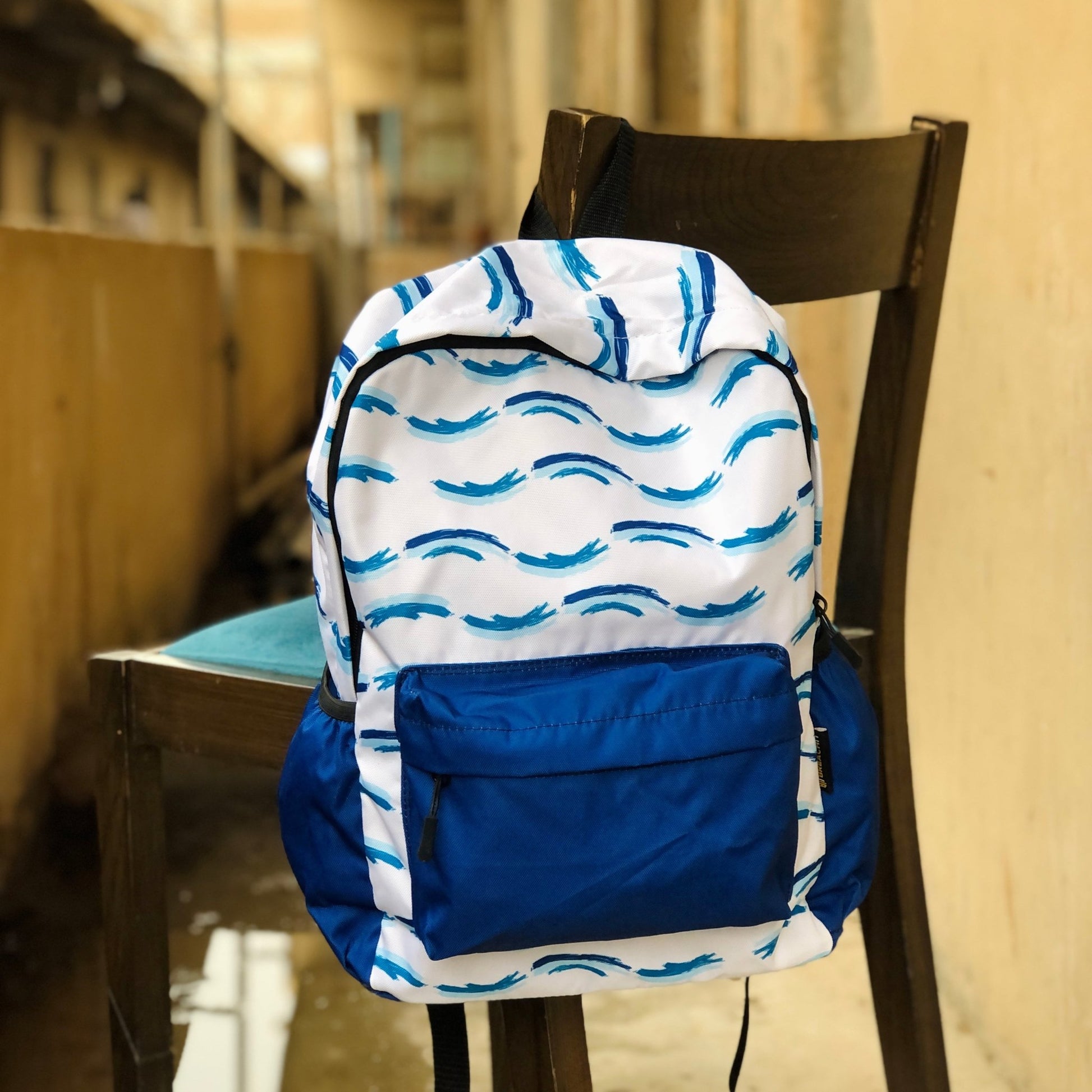 DB114 Blue Wave Allover Printed Backpack - BREACHIT