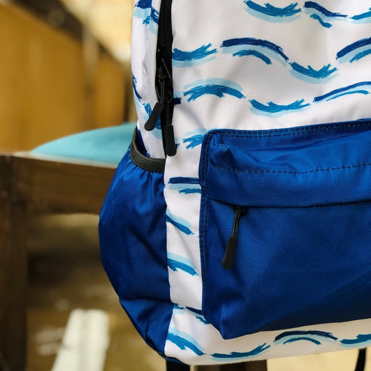 DB114 Blue Wave Allover Printed Backpack - BREACHIT