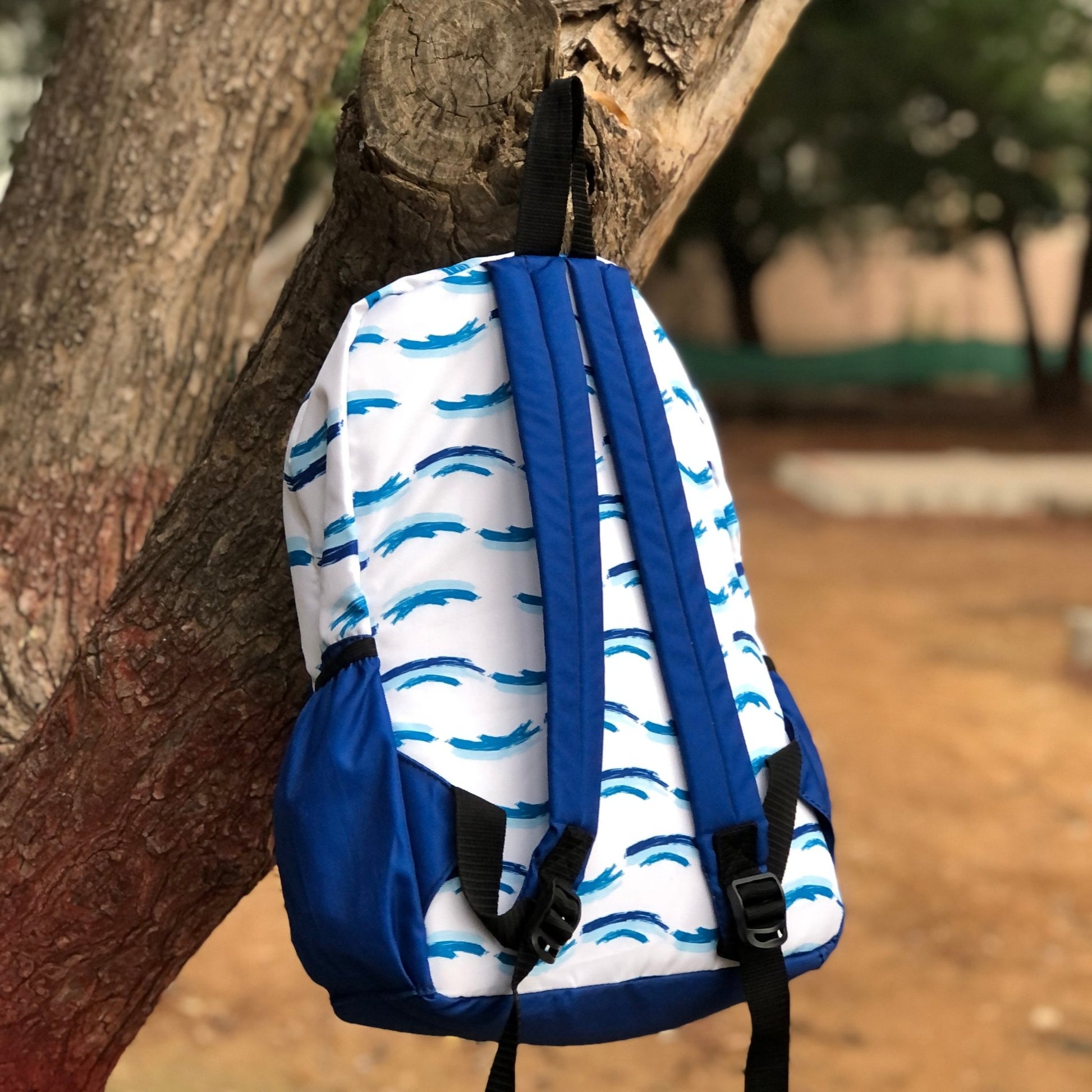 DB114 Blue Wave Allover Printed Backpack - BREACHIT