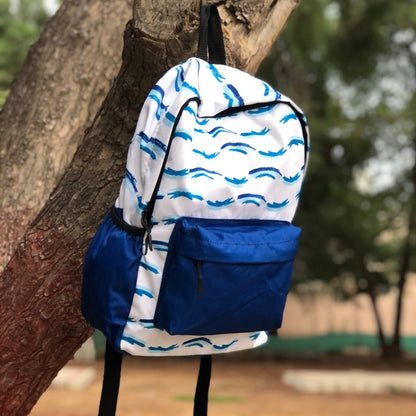 DB114 Blue Wave Allover Printed Backpack - BREACHIT