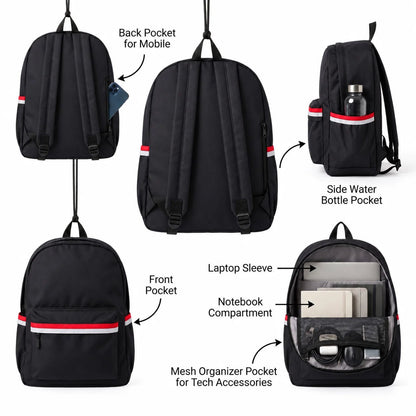 DB117 Black Striped Allover Printed Backpack - BREACHIT