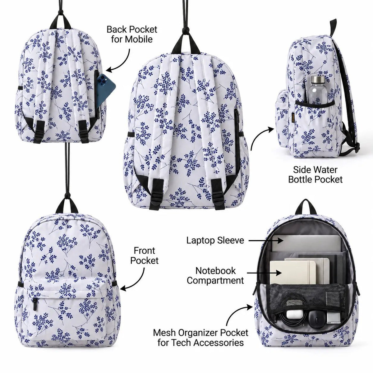 DB130 Wild Flowers Allover Printed Backpack - BREACHIT