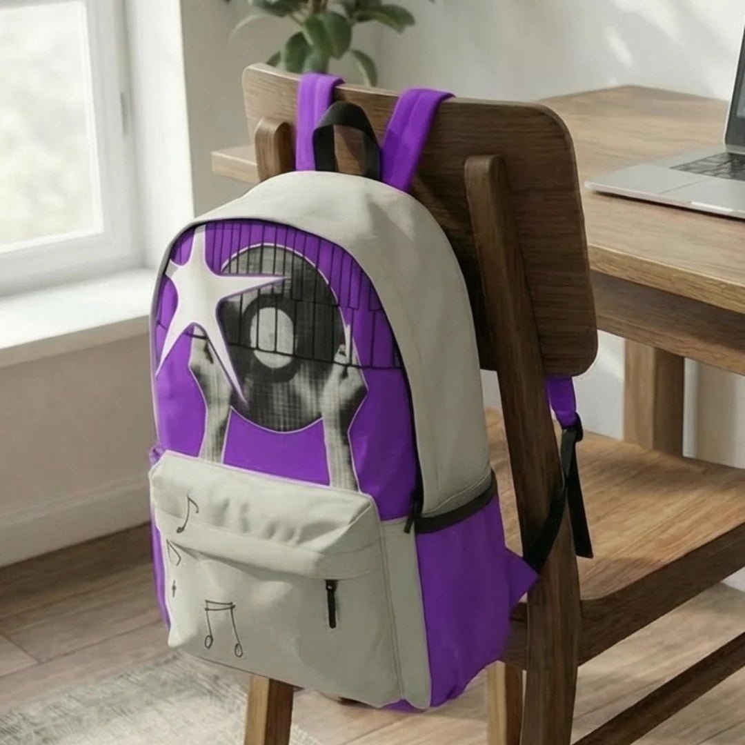DB156 Vinyl Vibes Allover Printed Backpack - BREACHIT